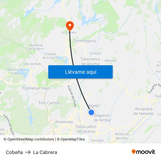 Cobeña to La Cabrera map