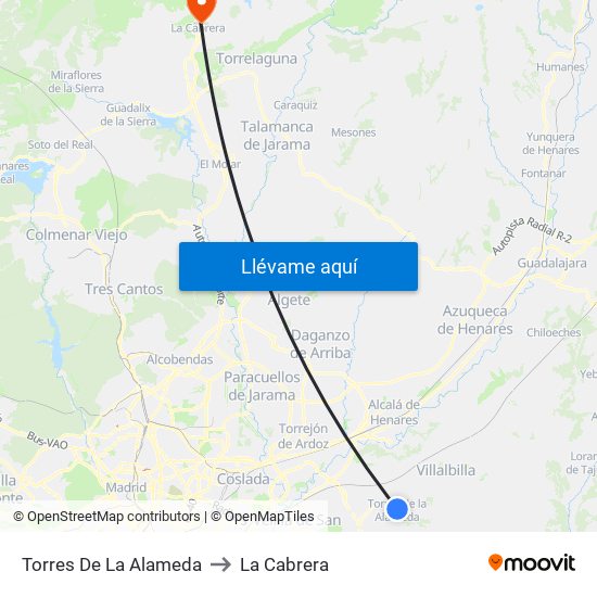 Torres De La Alameda to La Cabrera map