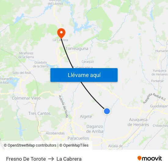 Fresno De Torote to La Cabrera map