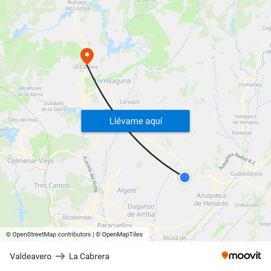 Valdeavero to La Cabrera map