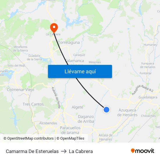 Camarma De Esteruelas to La Cabrera map