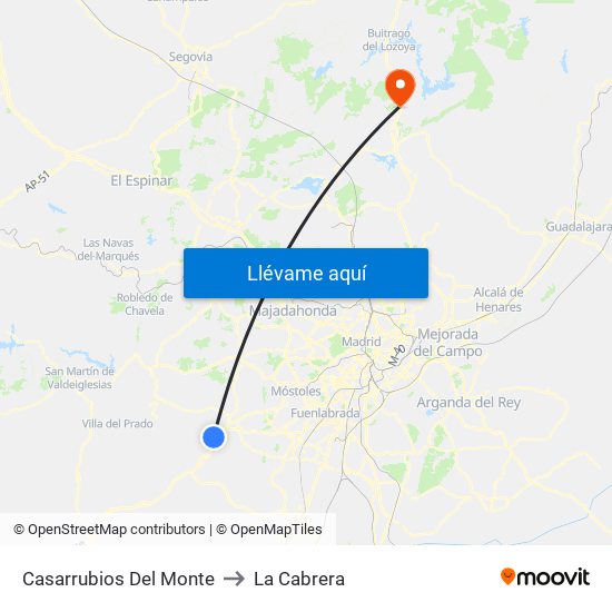 Casarrubios Del Monte to La Cabrera map