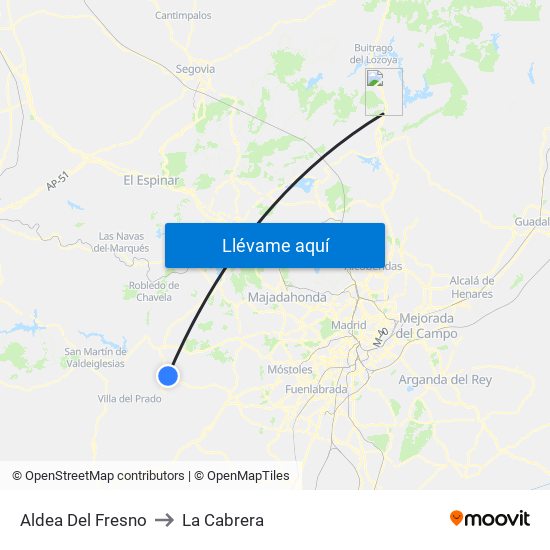 Aldea Del Fresno to La Cabrera map