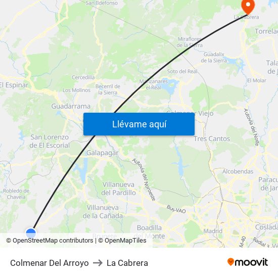 Colmenar Del Arroyo to La Cabrera map