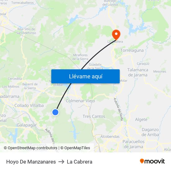 Hoyo De Manzanares to La Cabrera map