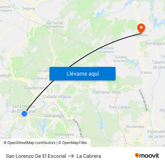 San Lorenzo De El Escorial to La Cabrera map