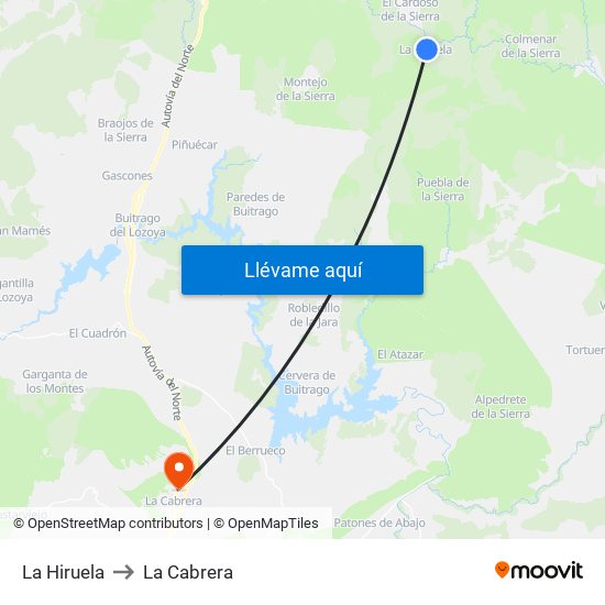 La Hiruela to La Cabrera map