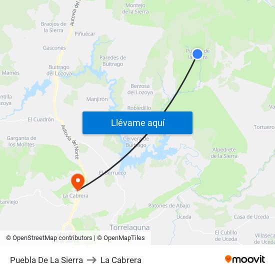 Puebla De La Sierra to La Cabrera map