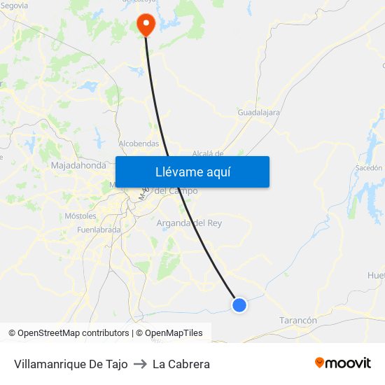 Villamanrique De Tajo to La Cabrera map