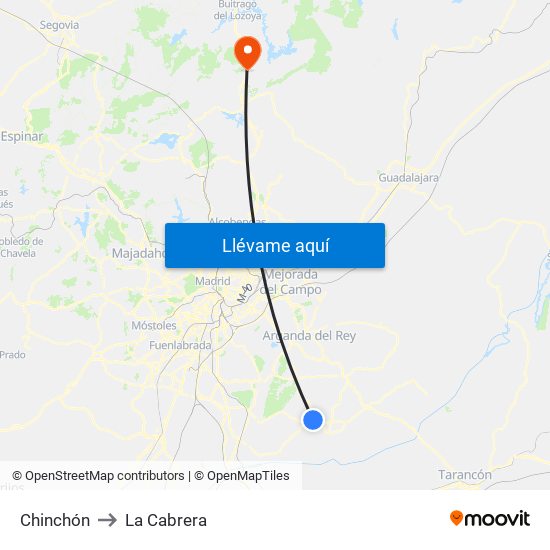 Chinchón to La Cabrera map
