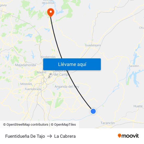 Fuentidueña De Tajo to La Cabrera map