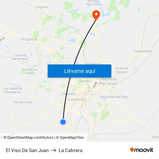 El Viso De San Juan to La Cabrera map