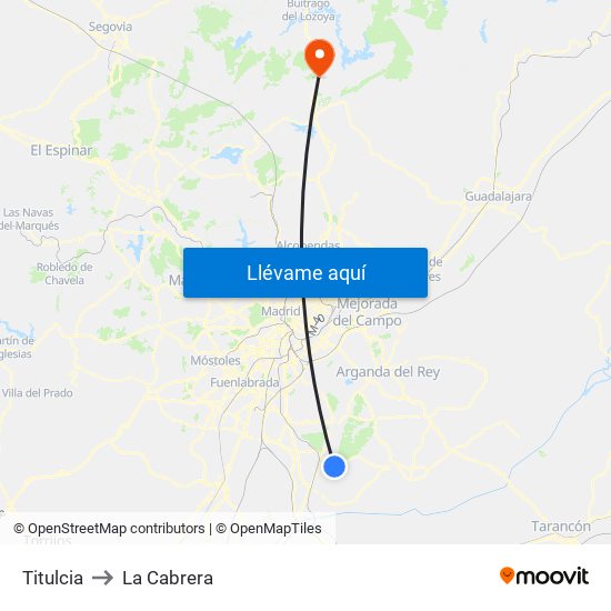 Titulcia to La Cabrera map