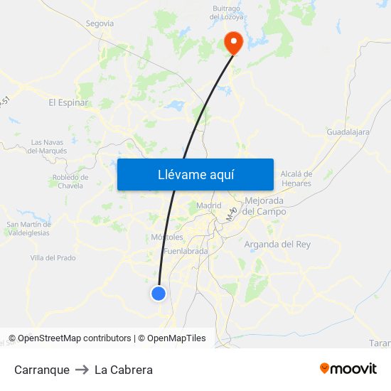 Carranque to La Cabrera map