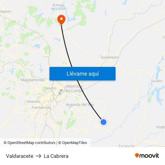 Valdaracete to La Cabrera map