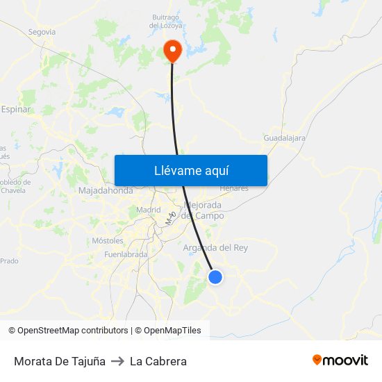 Morata De Tajuña to La Cabrera map