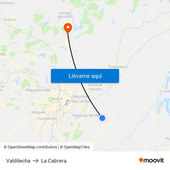 Valdilecha to La Cabrera map