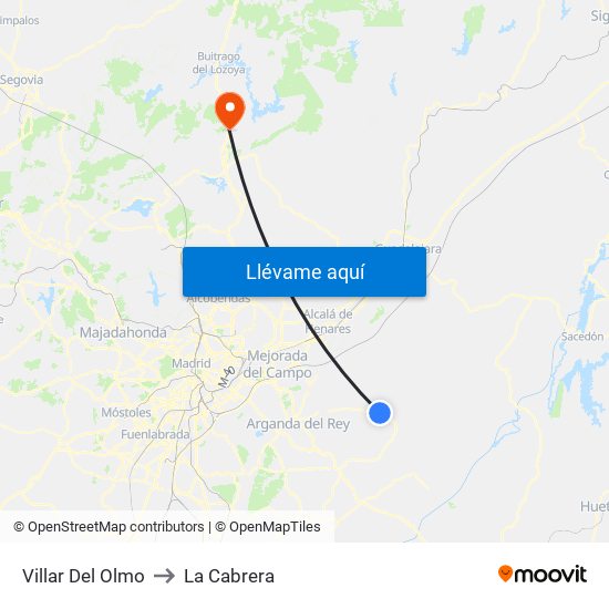 Villar Del Olmo to La Cabrera map