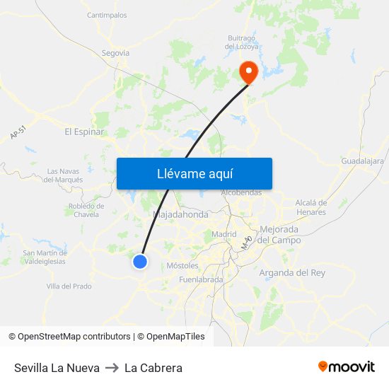 Sevilla La Nueva to La Cabrera map