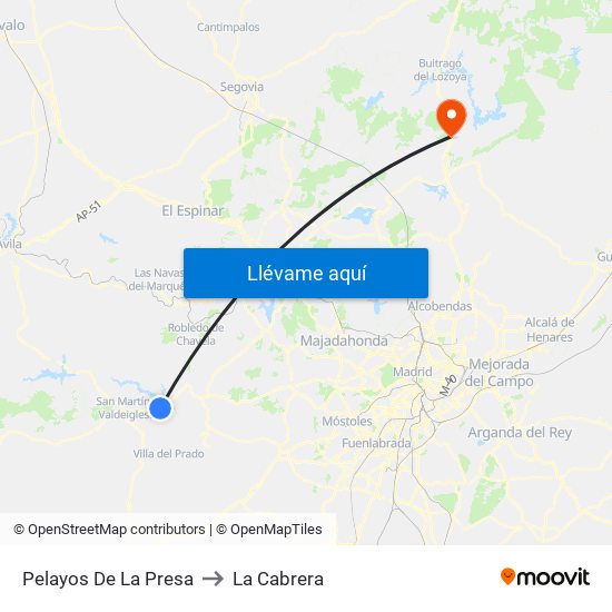 Pelayos De La Presa to La Cabrera map