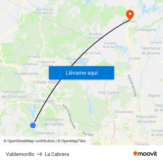 Valdemorillo to La Cabrera map