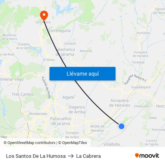 Los Santos De La Humosa to La Cabrera map