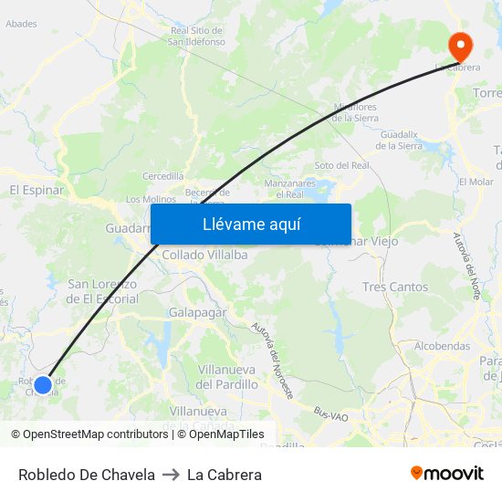 Robledo De Chavela to La Cabrera map