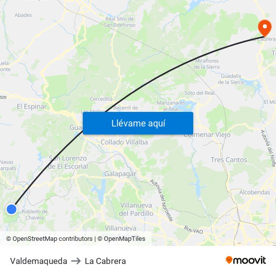 Valdemaqueda to La Cabrera map