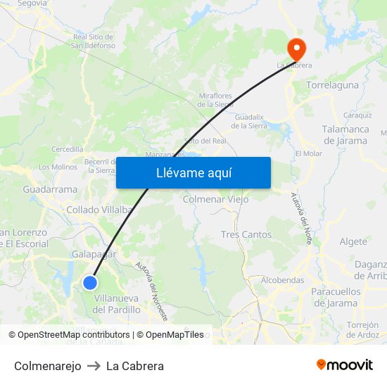 Colmenarejo to La Cabrera map