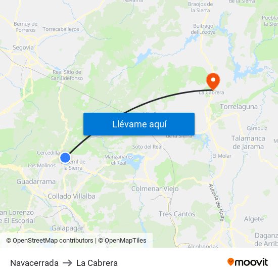 Navacerrada to La Cabrera map