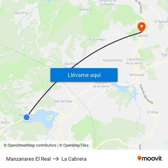 Manzanares El Real to La Cabrera map