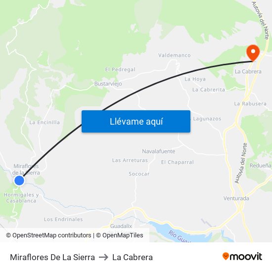 Miraflores De La Sierra to La Cabrera map