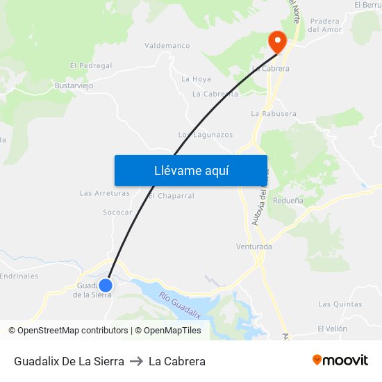 Guadalix De La Sierra to La Cabrera map