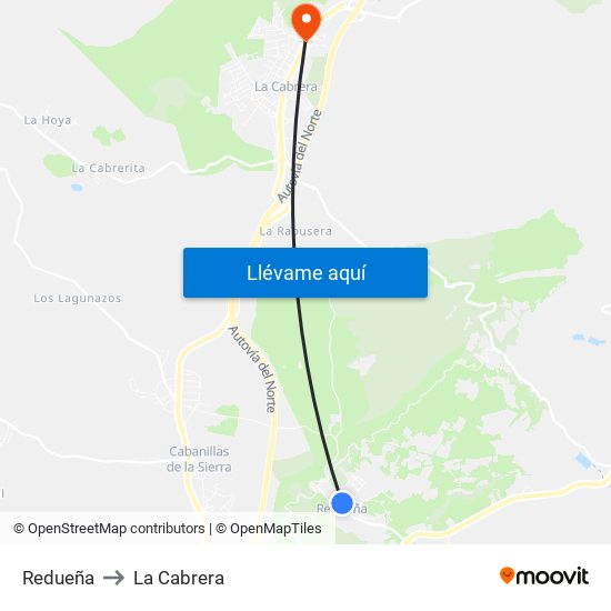 Redueña to La Cabrera map