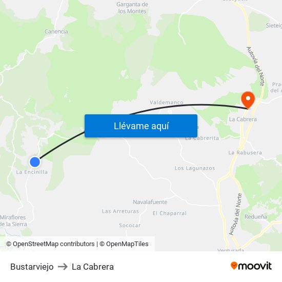 Bustarviejo to La Cabrera map