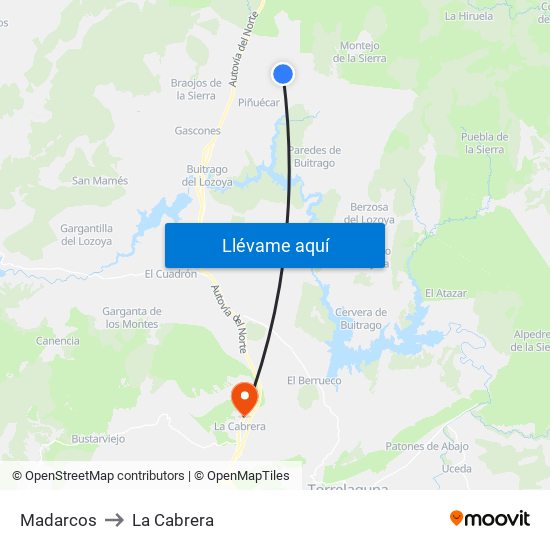 Madarcos to La Cabrera map
