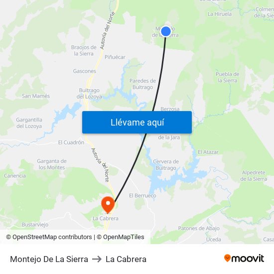 Montejo De La Sierra to La Cabrera map