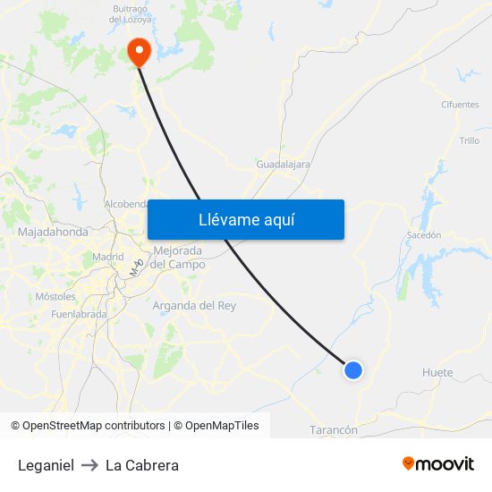 Leganiel to La Cabrera map