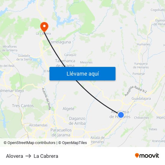 Alovera to La Cabrera map
