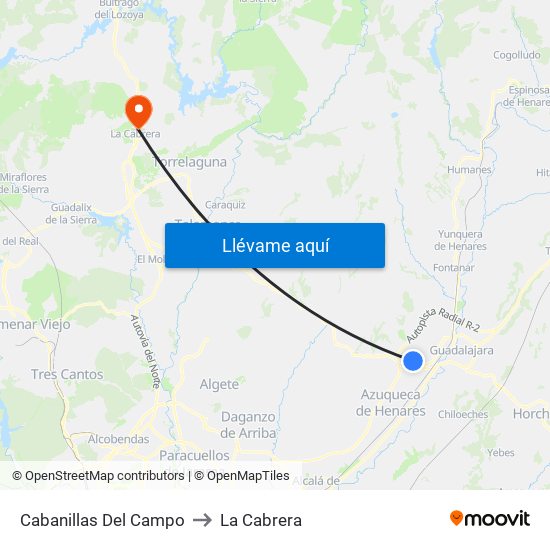Cabanillas Del Campo to La Cabrera map