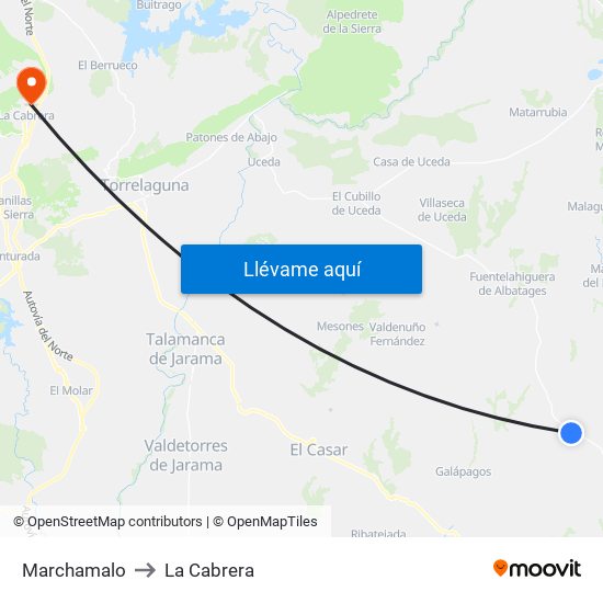 Marchamalo to La Cabrera map