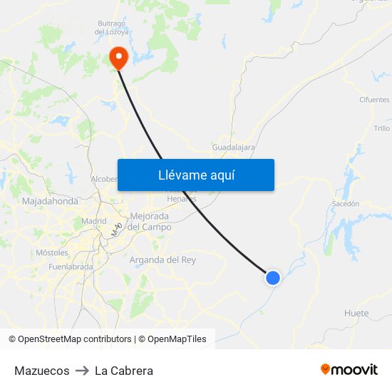 Mazuecos to La Cabrera map