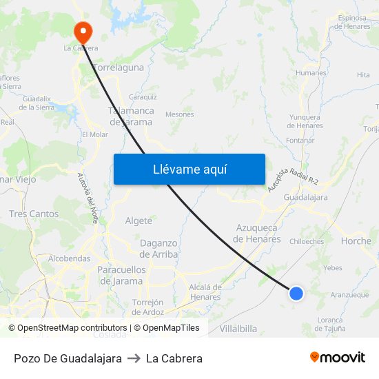 Pozo De Guadalajara to La Cabrera map