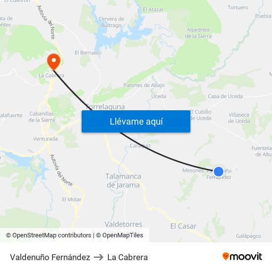 Valdenuño Fernández to La Cabrera map