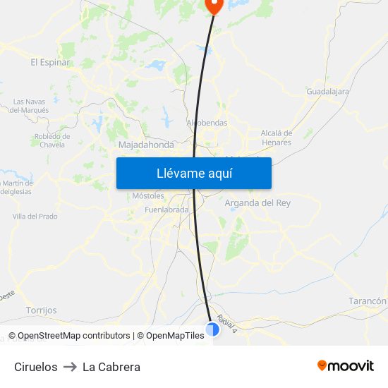 Ciruelos to La Cabrera map