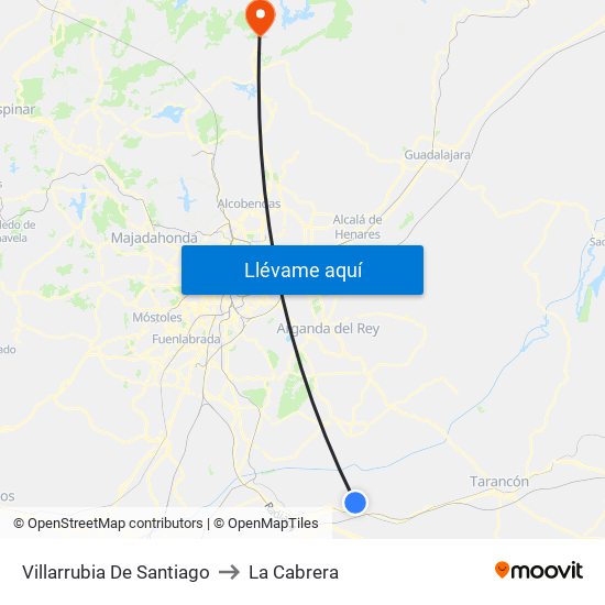 Villarrubia De Santiago to La Cabrera map