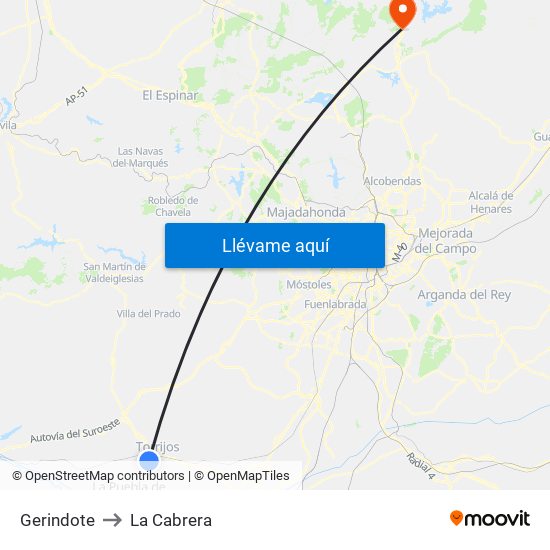 Gerindote to La Cabrera map