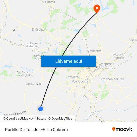 Portillo De Toledo to La Cabrera map