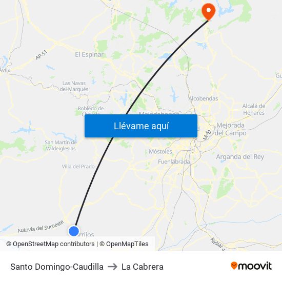 Santo Domingo-Caudilla to La Cabrera map
