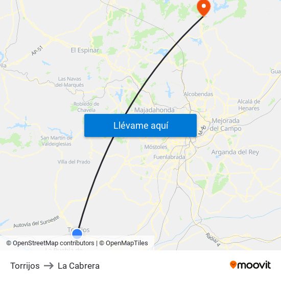 Torrijos to La Cabrera map